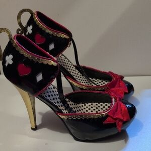 Queen Of Hearts Black and Red Women's Heels with Gold Accents